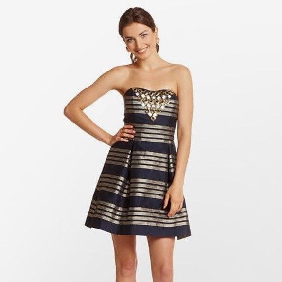 Lilly Pulitzer Dresses & Skirts - New Lilly Pulitzer Womens Sami Ryan Strapless Dress Glam Metallic Stripe Size 2